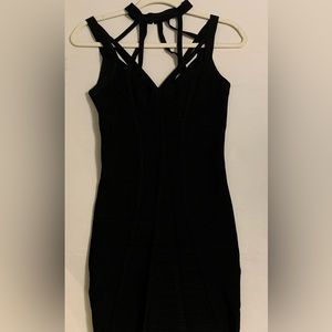 bebe Multi Strap Neck Cutout Bandage Dress